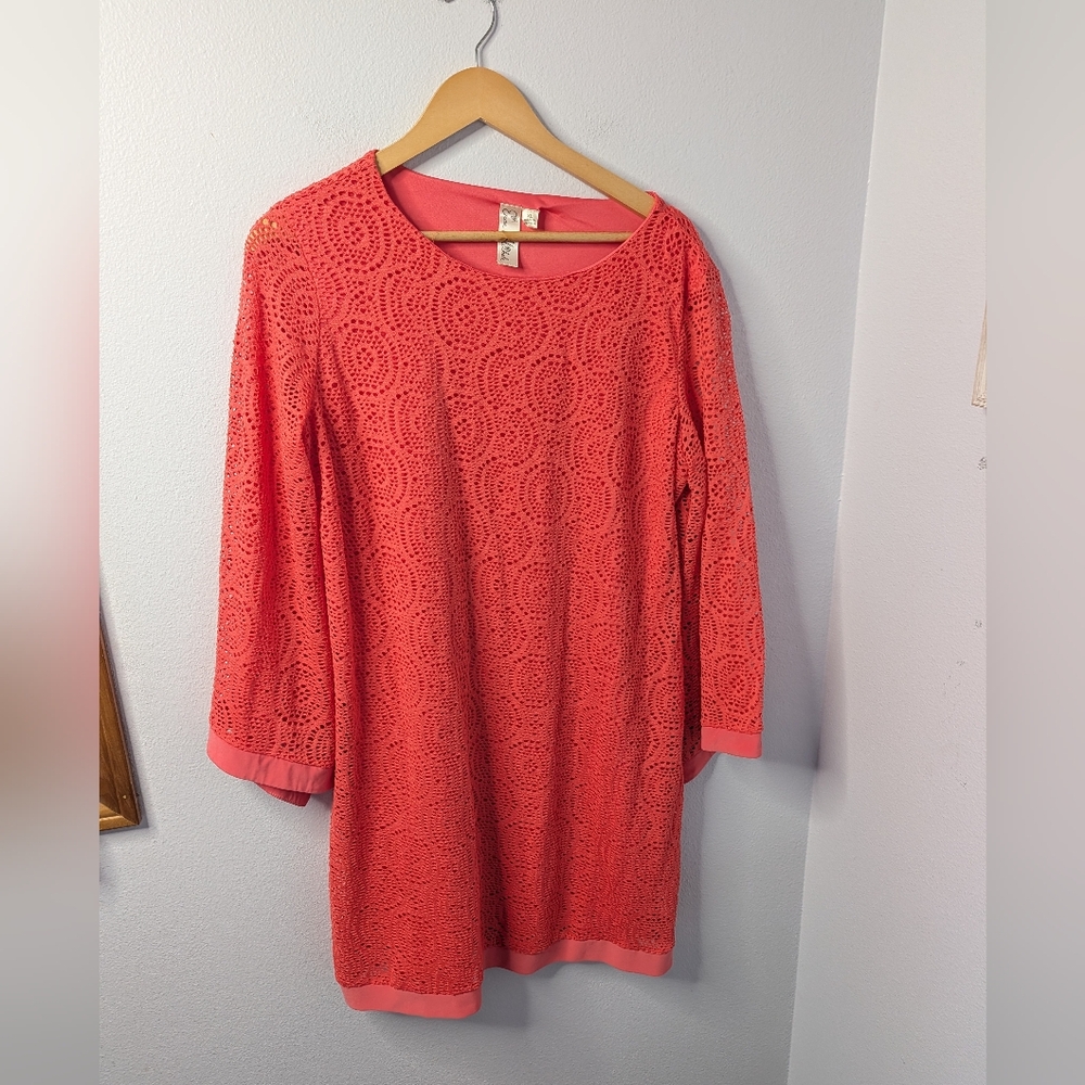 Emma & Michele Coral Lace Overlay Tunic Top Dress XL